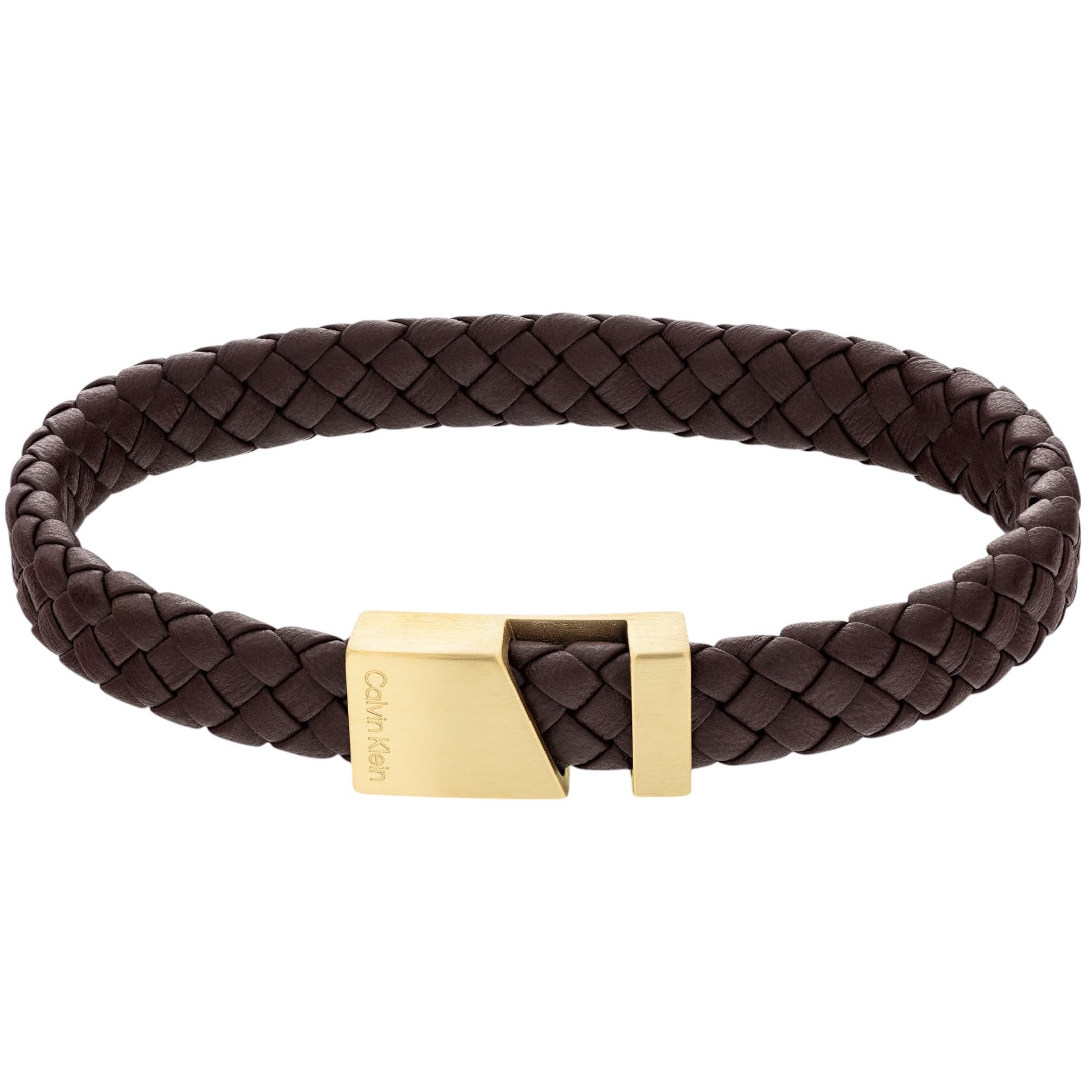 CALVIN KLEIN Industrial Hardware Men's BRACELET Gold Plated Stainless Steel with Brown Leather 35000501 - 