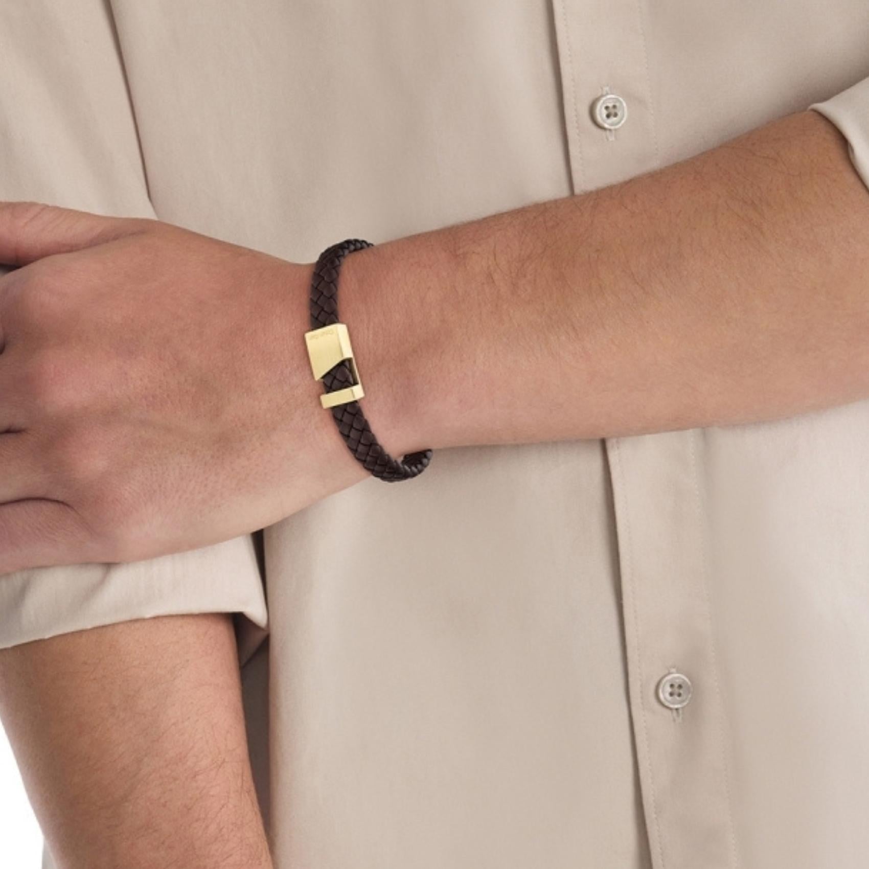 CALVIN KLEIN Industrial Hardware Men's BRACELET Gold Plated Stainless Steel with Brown Leather 35000501 - 3