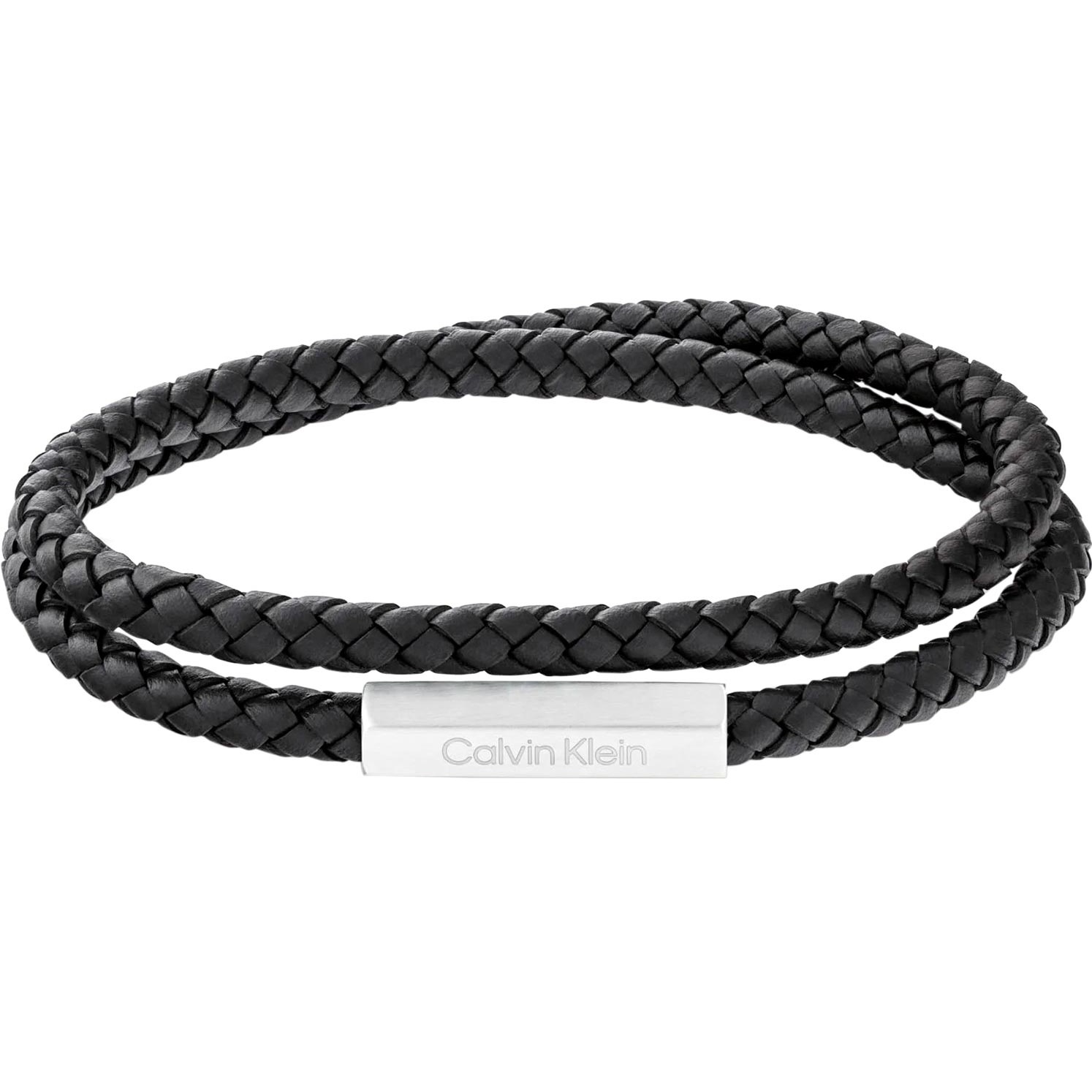 CALVIN KLEIN Latch Men's BRACELET Stainless Steel with Black Leather 35100017 - 
