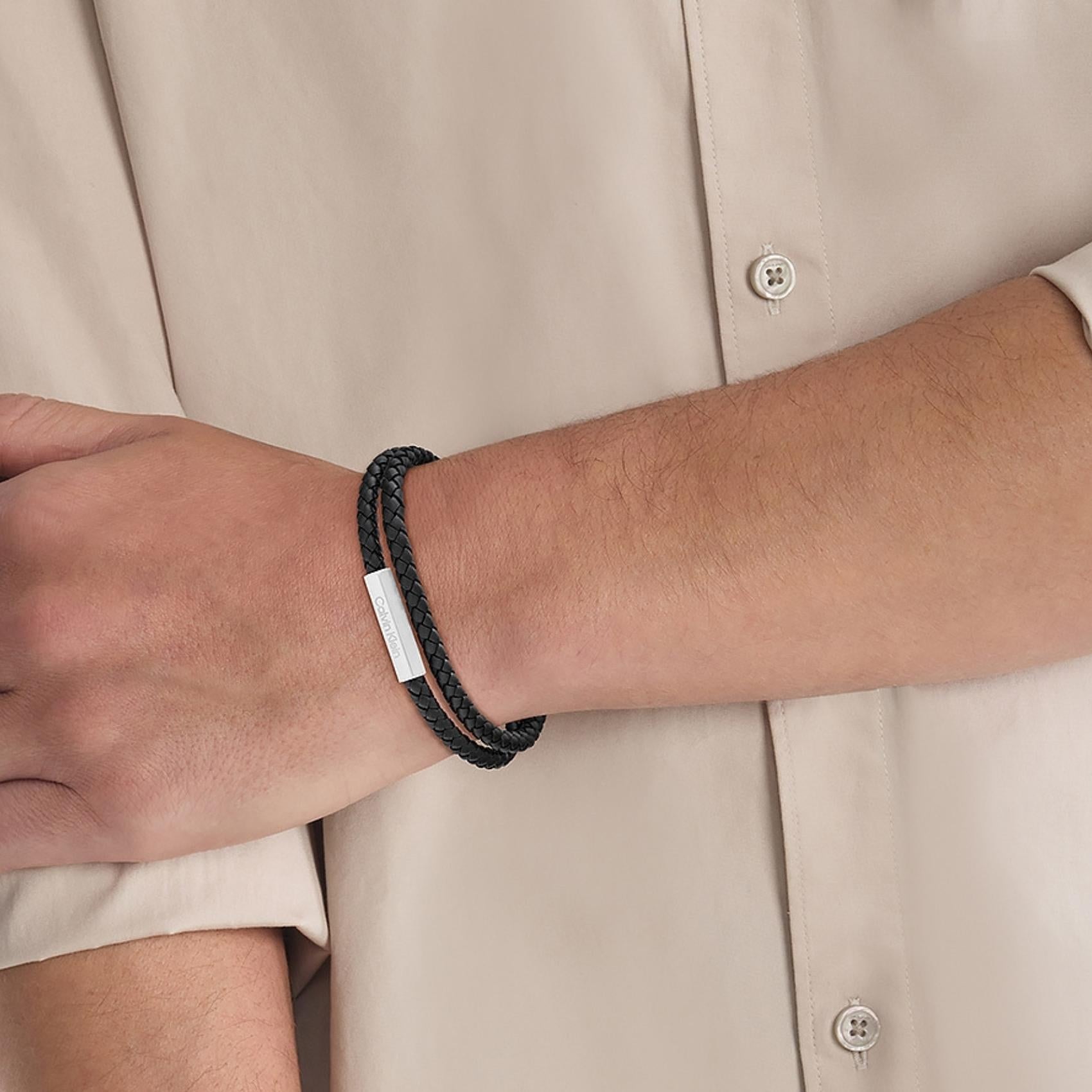CALVIN KLEIN Latch Men's BRACELET Stainless Steel with Black Leather 35100017 - 3