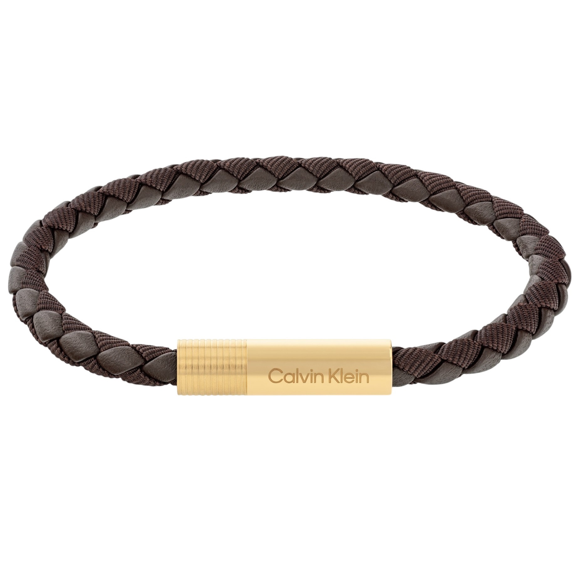 CALVIN KLEIN Velocity Men's BRACELET Gold Plated Stainless Steel with Brown Leather 35100027 - 