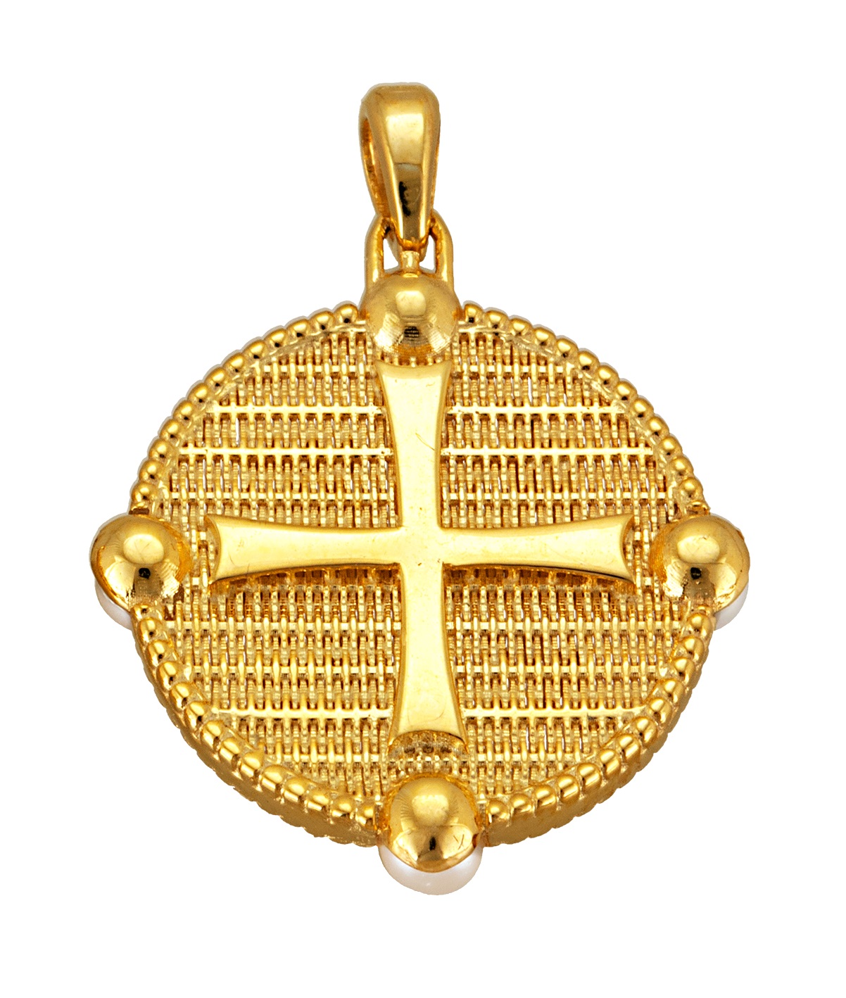 ΚΩΝΣΤΑΝΤΙΝΑΤΟ Βυζαντινό Διπλής Όψης SENZIO Collection από Κ9 Κίτρινο Χρυσό με Μαργαριτάρια και Ζιργκόν 364Y.K9 - 3