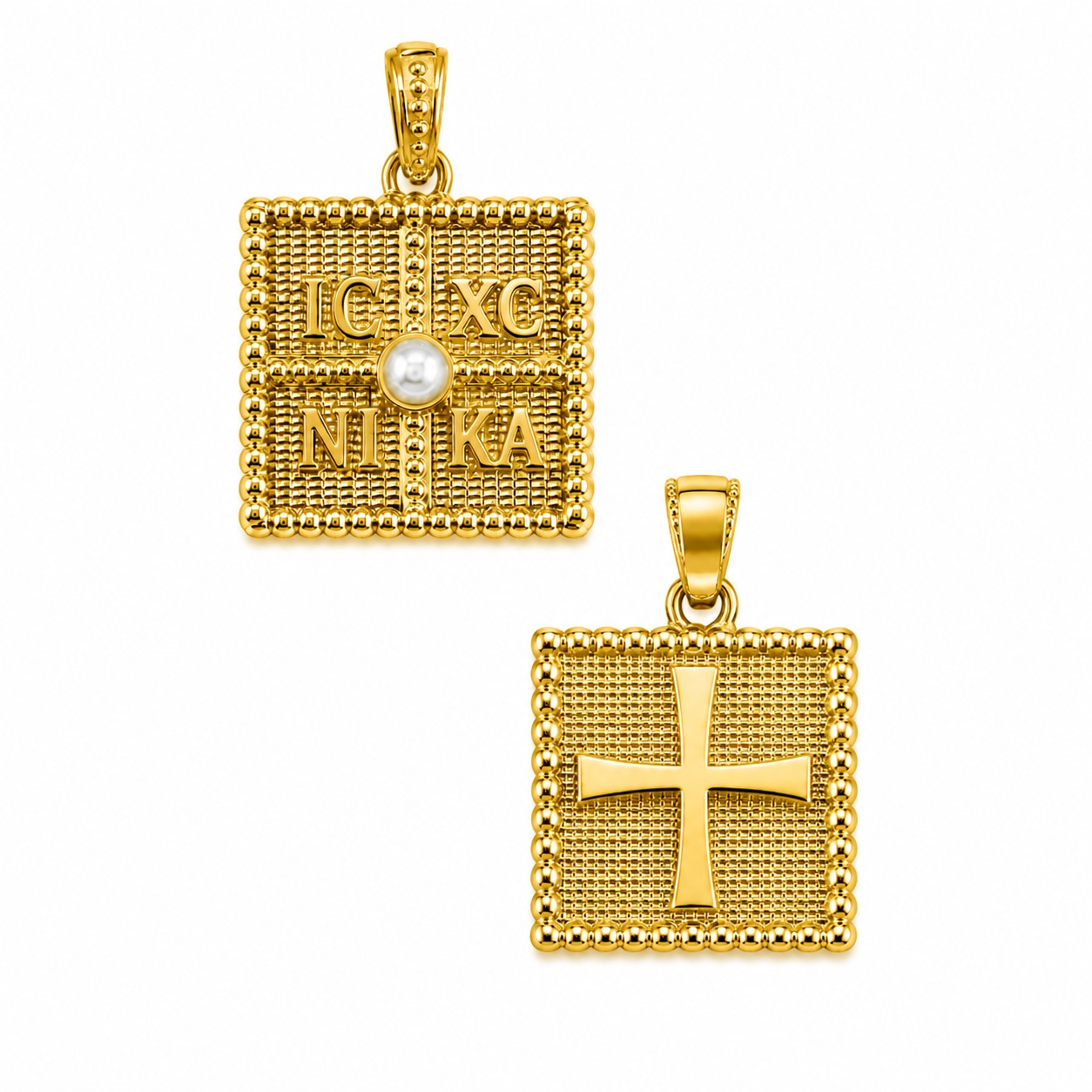 PENDANT Double Sided Constantinato SENZIO Collection from K9 Yellow Gold with Pearl 3LAV.D367P - 