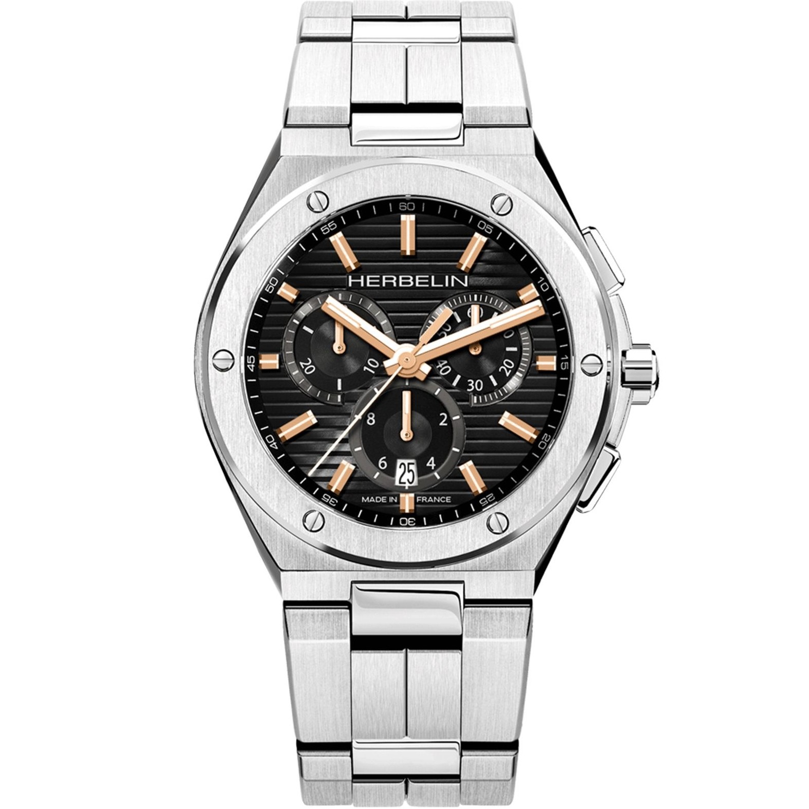 HERBELIN Cap Camarat Chronograph Black Dial 42mm Silver Stainless Steel Bracelet 37645B14TR - 
