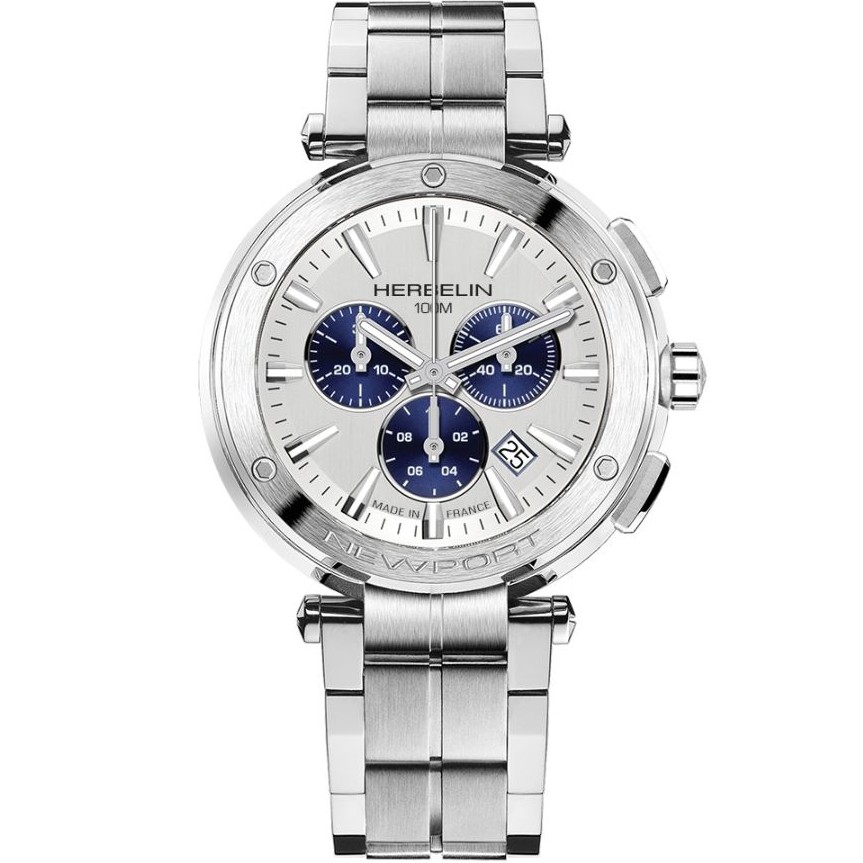 HERBELIN Newport Gent Chronograph White Dial 43mm Silver Stainless Steel Bracelet 37688B42 - 