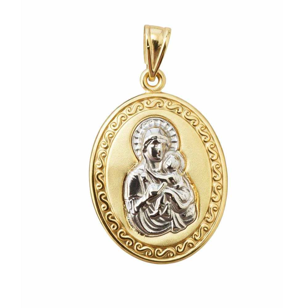 ΜΕΝΤΑΓΙΟΝ Φυλαχτό Παναγίτσα SENZIO Collection K9 Κίτρινο & Λευκό Χρυσό 3FIL.18P - 