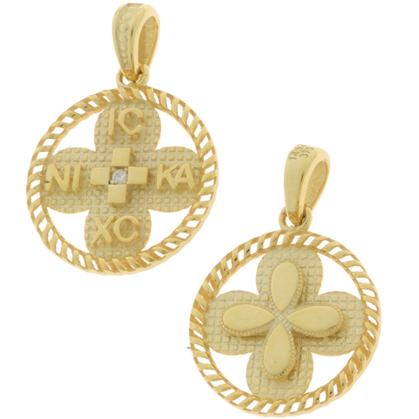 ΚΩΝΣΤΑΝΤΙΝΑΤΟ Διπλής Όψεως SENZIO Collection Κ9 Κίτρινο Χρυσό με Ζιργκόν 3KR.D640P - 