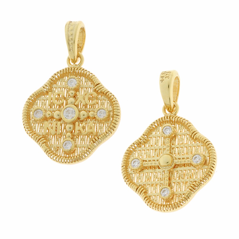 ΚΩΝΣΤΑΝΤΙΝΑΤΟ Διπλής Όψεως SENZIO Collection Κ9 Κίτρινο Χρυσό με Ζιργκόν 3KR.D686P - 