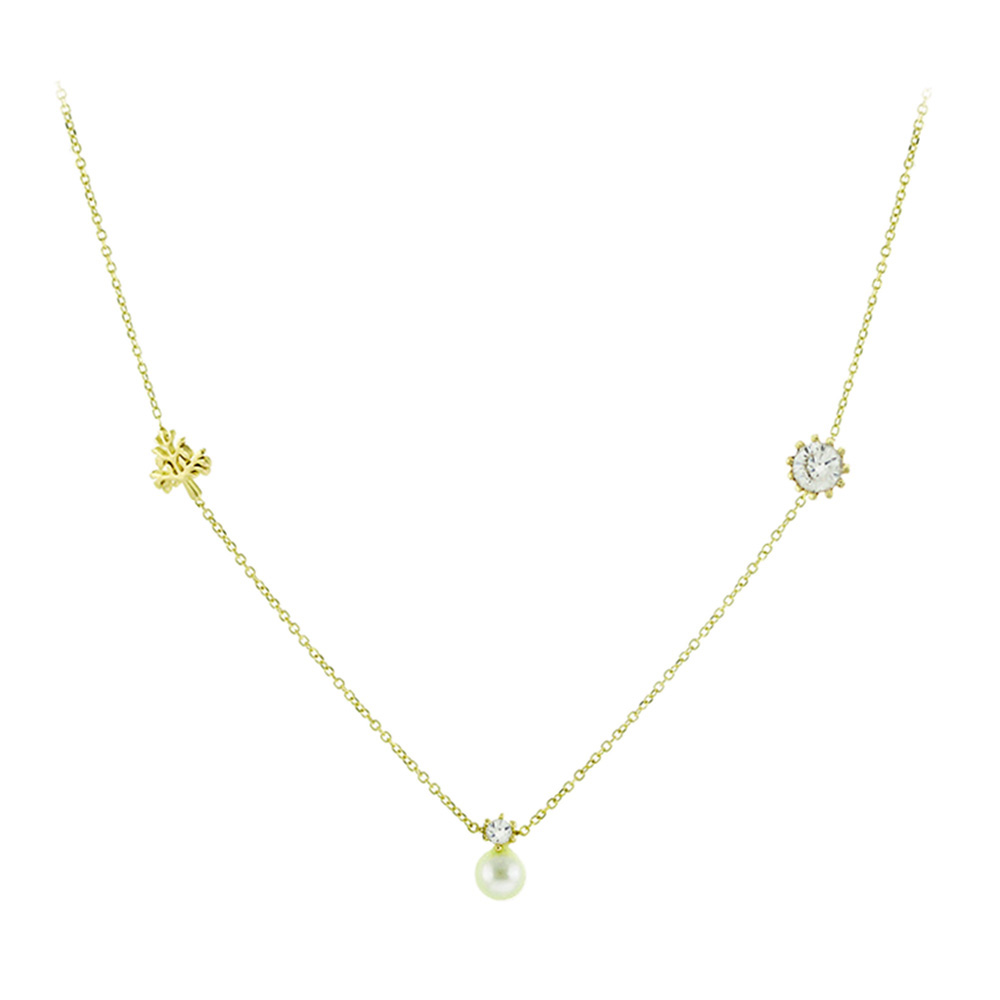 NECKLACE with Pearl in Yellow Gold with Chain 9K and Zircon 3AB.04.344C