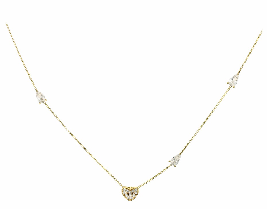 ΚΟΛΙΕ Καρδιά SENZIO K9 Κίτρινο Χρυσό με Πέτρες Ζιργκόν 3AB.349C