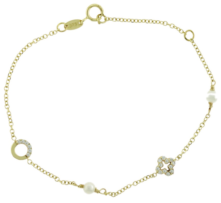 ΒΡΑΧΙΟΛΙ SENZIO Κίτρινο Χρυσό K9 με Πέτρες Ζιργκόν και Μαργαριτάρια 3AB.02.503B - 