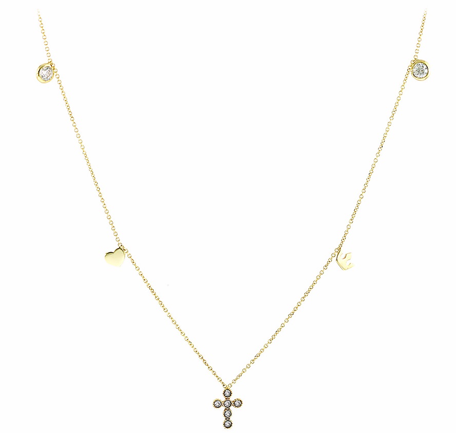 ΚΟΛΙΕ με Σταυρό σε Κίτρινο Χρυσό με Αλυσίδα 9Κ και Ζιργκόν 3AB.05.326C