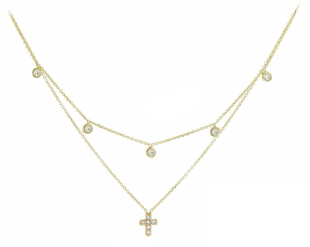 ΚΟΛΙΕ με Σταυρό σε Κίτρινο Χρυσό με Αλυσίδα 9Κ και Ζιργκόν 3AB.02.523C