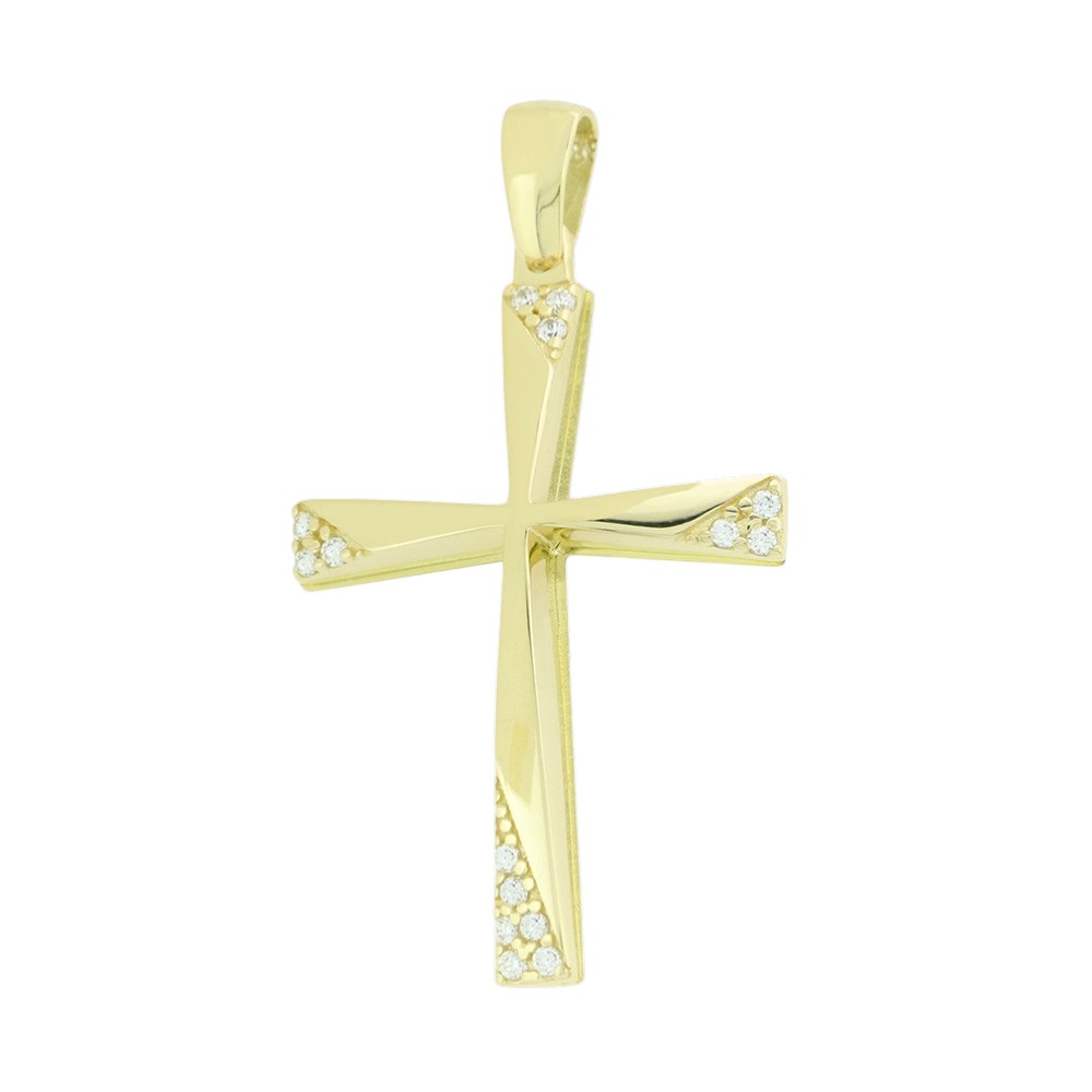 ΣΤΑΥΡΟΣ Γυναικείος SENZIO Collection από Κ9 Κίτρινο Χρυσό με Πέτρες Ζιργκόν 3DO.762CR