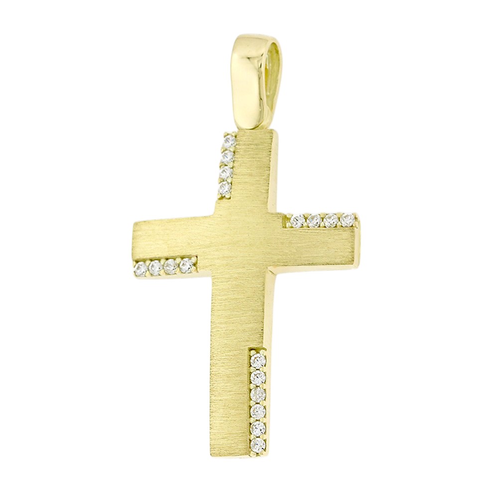 ΣΤΑΥΡΟΣ Γυναικείος SENZIO Collection από Κ9 Κίτρινο Χρυσό με Πέτρες Ζιργκόν 3DO.664CR