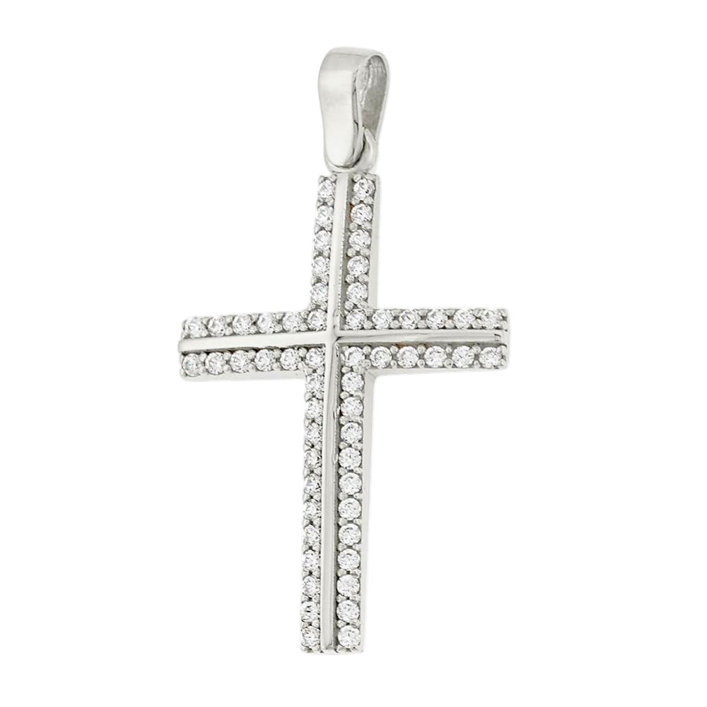 ΣΤΑΥΡΟΣ Γυναικείος SENZIO Collection από Κ9 Λευκό Χρυσό με Πέτρες Ζιργκόν 3DO.666BCR - 