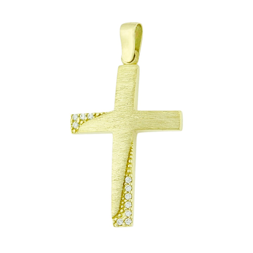 ΣΤΑΥΡΟΣ Γυναικείος SENZIO Collection από Κ9 Κίτρινο Χρυσό με Πέτρες Ζιργκόν 3DO.694MCR - 