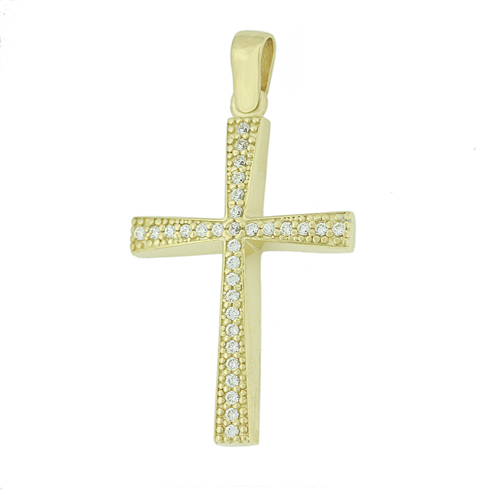 ΣΤΑΥΡΟΣ Γυναικείος SENZIO Collection από Κ9 Κίτρινο Χρυσό με Πέτρες Ζιργκόν 3DO.711CR - 