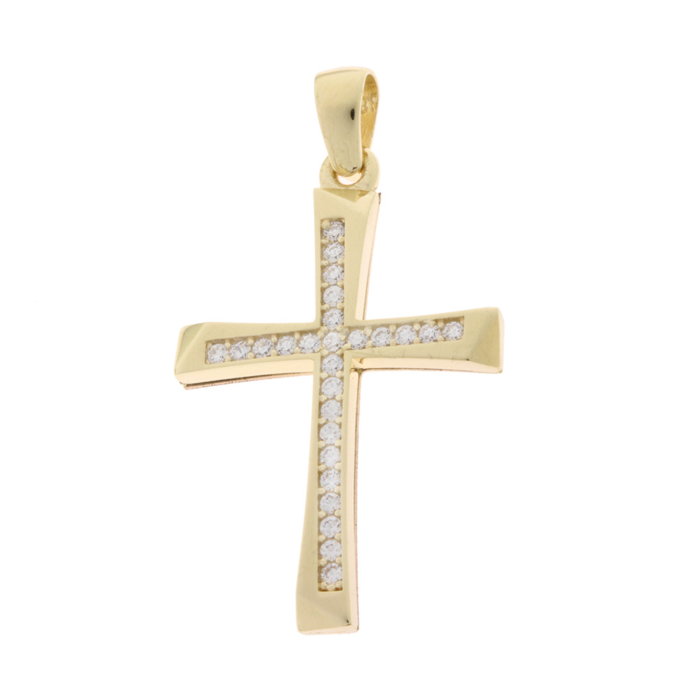 ΣΤΑΥΡΟΣ Γυναικείος SENZIO Collection από Κ9 Κίτρινο Χρυσό με Πέτρες Ζιργκόν 3DO.844CR - 