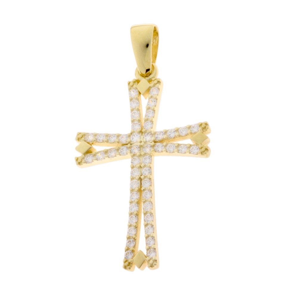 ΣΤΑΥΡΟΣ Γυναικείος SENZIO Collection από Κ9 Κίτρινο Χρυσό με Πέτρες Ζιργκόν 3DO.845CR - 