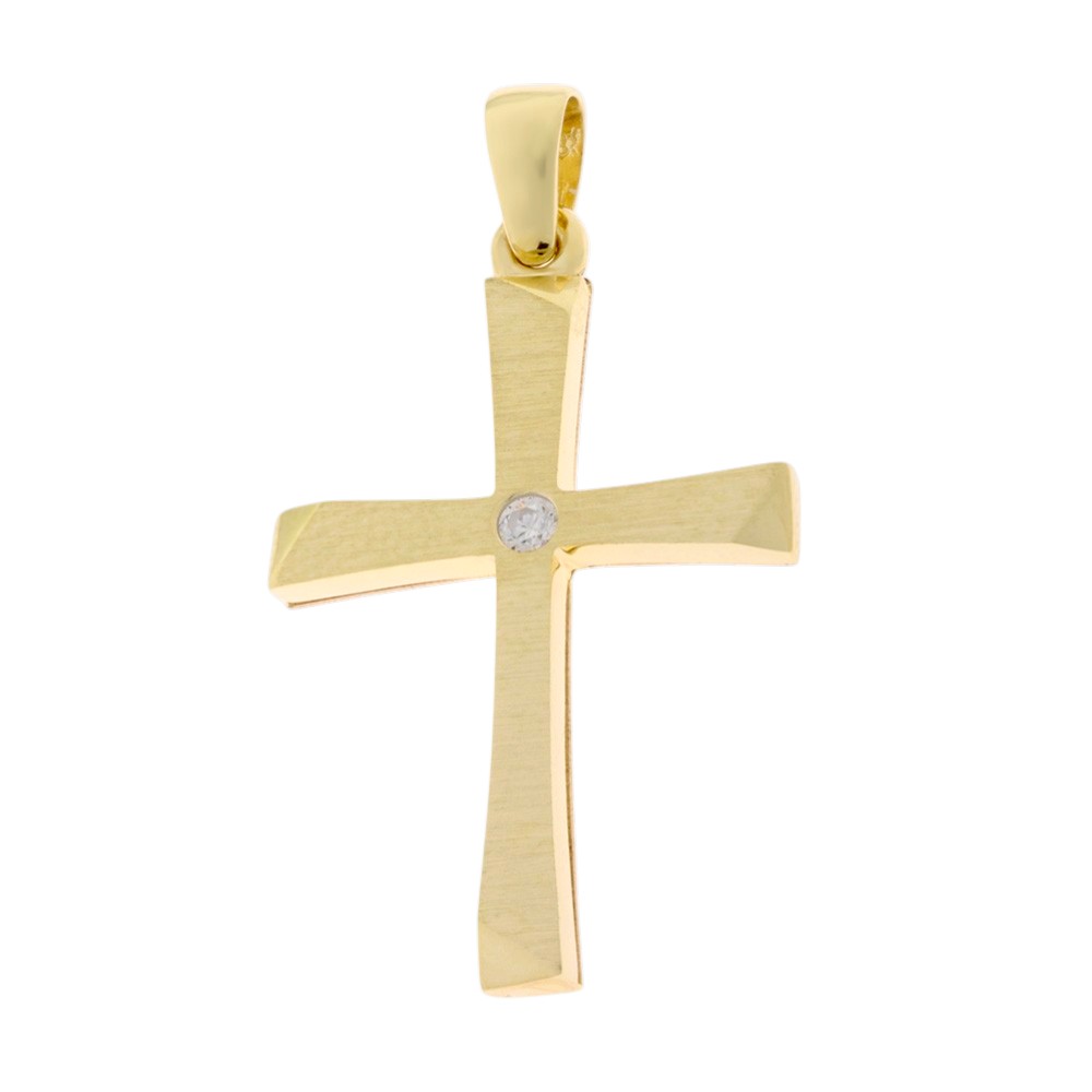 ΣΤΑΥΡΟΣ Γυναικείος SENZIO Collection από Κ9 Κίτρινο Χρυσό με Πέτρες Ζιργκόν 3DO.854CR - 