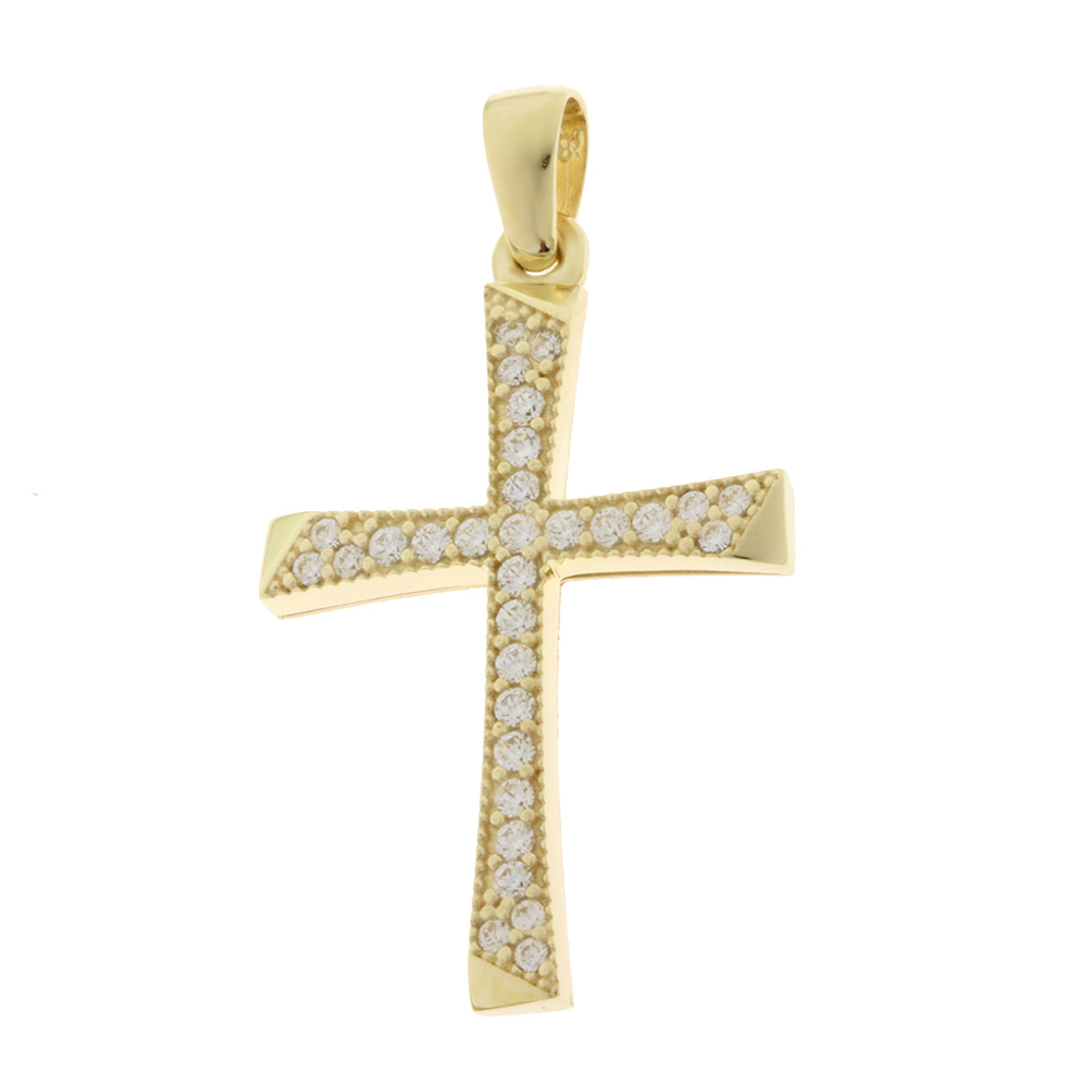 ΣΤΑΥΡΟΣ Γυναικείος SENZIO Collection από Κ9 Κίτρινο Χρυσό με Πέτρες Ζιργκόν 3DO.878CR - 