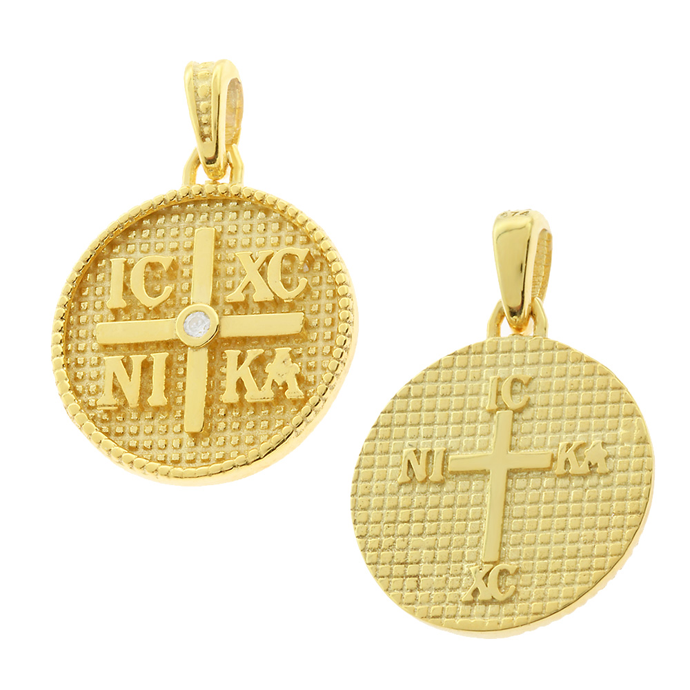 ΚΩΝΣΤΑΝΤΙΝΑΤΟ Φυλαχτό Διπλής Όψης SENZIO Collection Κ9 Κίτρινο Χρυσό με Πέτρες Ζιργκόν 3KR.D566P - 