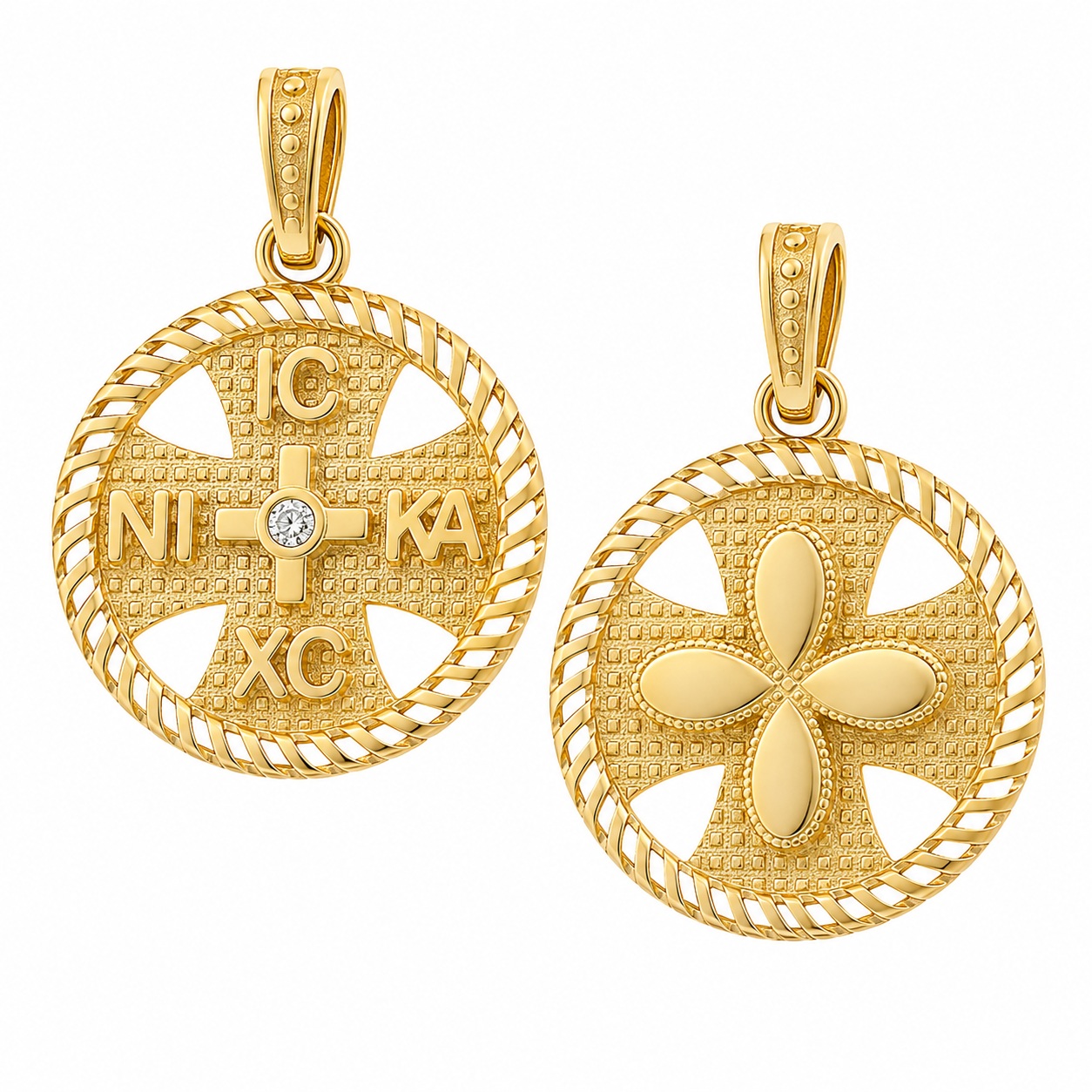 ΜΕΝΤΑΓΙΟΝ Κωνσταντινάτο SENZIO Collection Διπλής Όψης από Κ9 Κίτρινο Χρυσό με Πέτρες Ζιργκόν 3KR.D648P - 