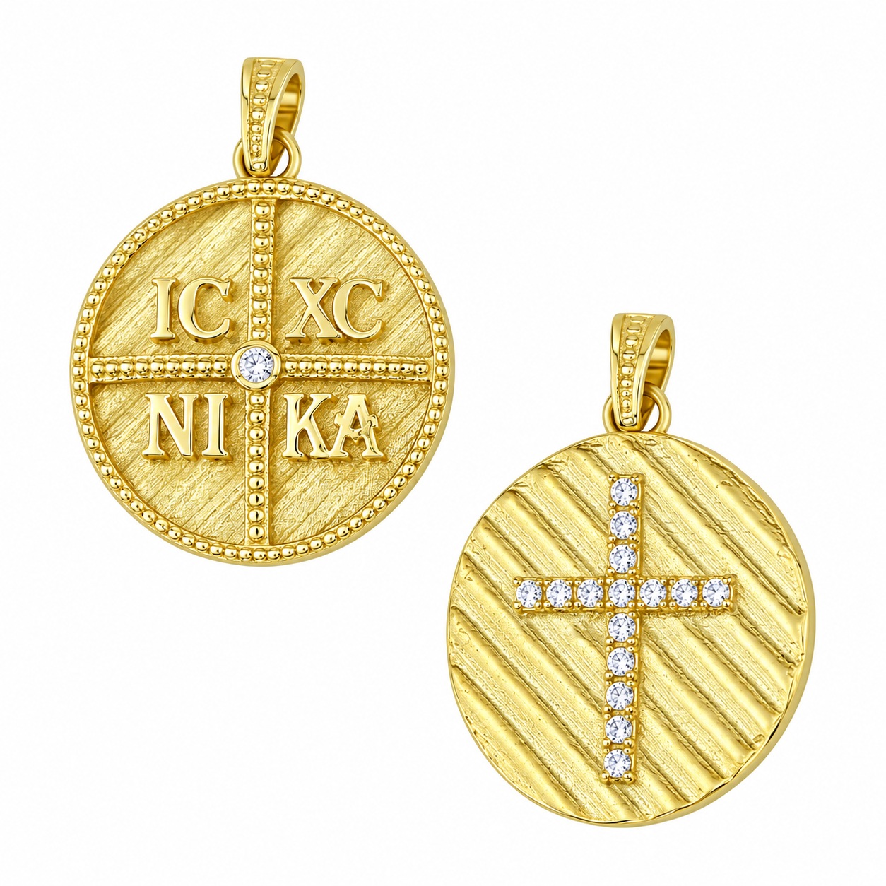 ΜΕΝΤΑΓΙΟΝ Κωνσταντινάτο SENZIO Collection Διπλής Όψης από Κ9 Κίτρινο Χρυσό με Πέτρες Ζιργκόν 3KR.D343AP - 