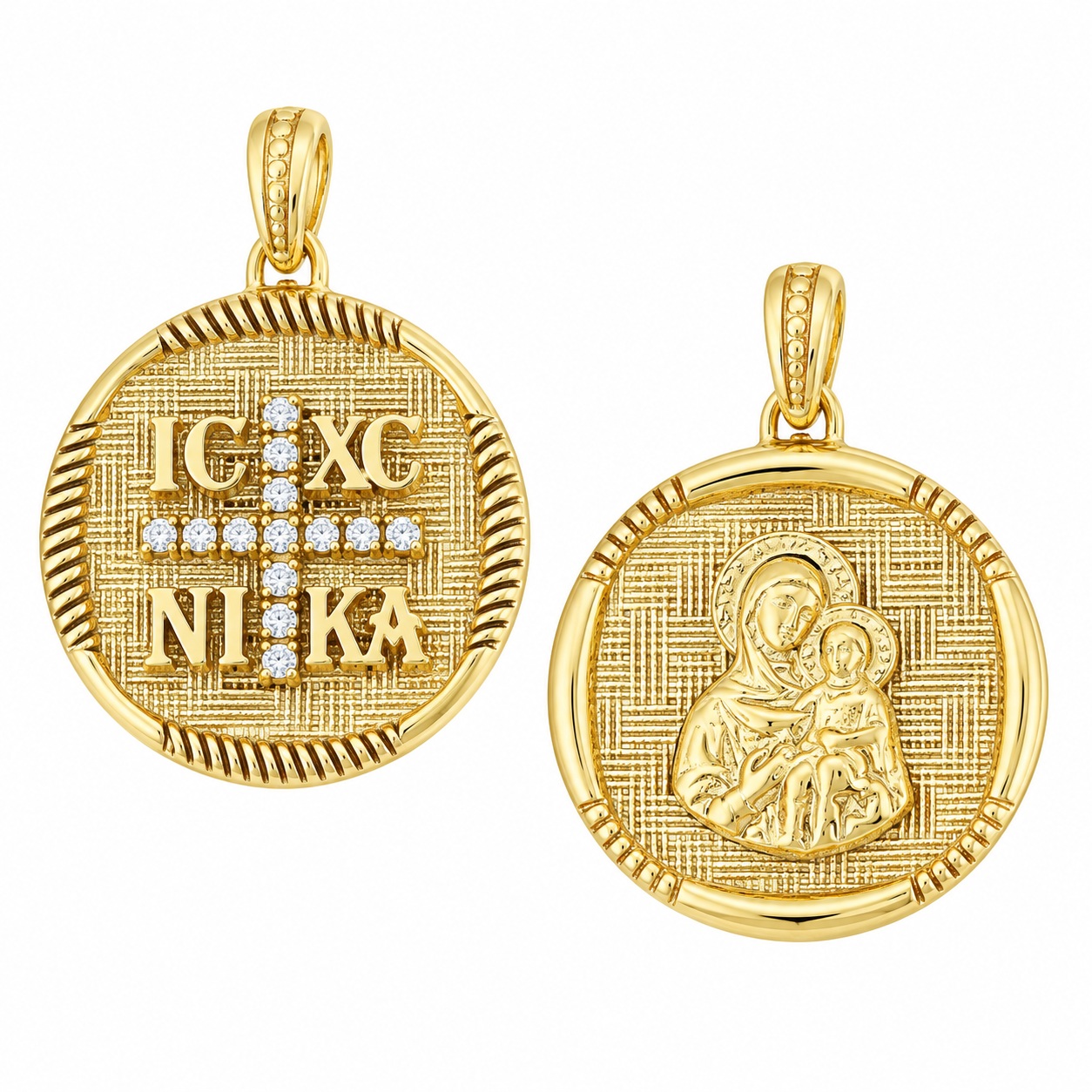 ΜΕΝΤΑΓΙΟΝ Παναγίτσα Διπλής Όψης SENZIO Collection από Κίτρινο Χρυσό Κ9 με Πέτρες Ζιργκόν 3KR.D437P