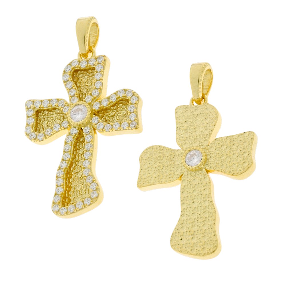 ΣΤΑΥΡΟΣ Γυναικείος Διπλής Όψεως SENZIO Collection από Κ9 Κίτρινο Χρυσό με Πέτρες Ζιργκόν 3KR.D1197CR