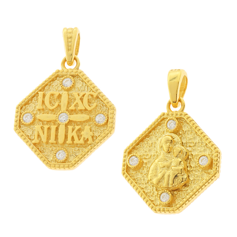 ΜΕΝΤΑΓΙΟΝ Φυλαχτό Διπλής Όψης από Κ9 Κίτρινο Χρυσό με Πέτρες Ζιργκόν 3KR.D600P - 