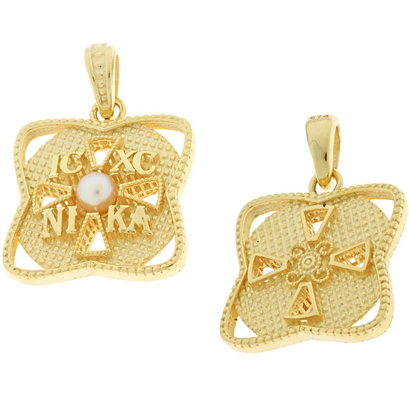 ΚΩΝΣΤΑΝΤΙΝΑΤΟ Διπλής Όψεως SENZIO Collection Κ9 Κίτρινο Χρυσό με Μαργαριτάρι 3KR.D626P - 