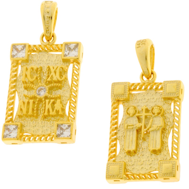 ΚΩΝΣΤΑΝΤΙΝΑΤΟ Διπλής Όψεως SENZIO Collection Κ9 Κίτρινο Χρυσό με Πέτρες Ζιργκόν 3KR.D662P - 