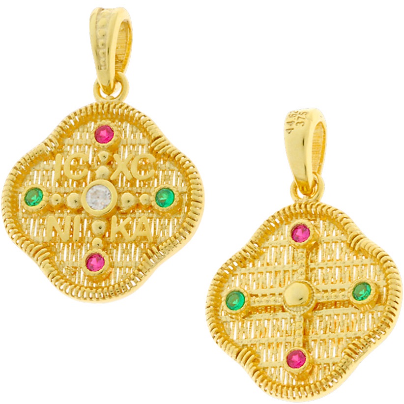 ΚΩΝΣΤΑΝΤΙΝΑΤΟ Διπλής Όψεως SENZIO Collection Κ9 Κίτρινο Χρυσό με Ζιργκόν 3KR.D6860P - 