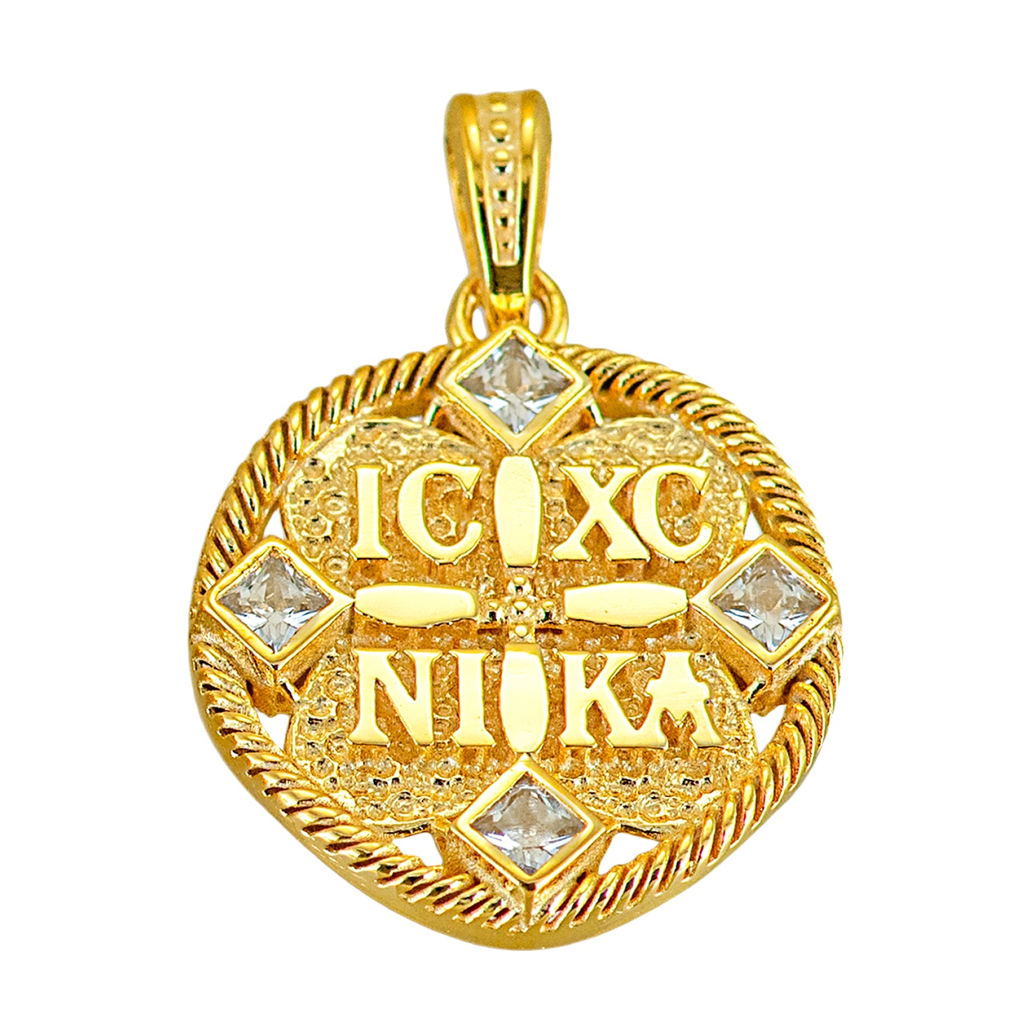 CHRISTIAN CHARMS Amulet Double Sided SENZIO Collection K9 Yellow Gold with Zircon Stones 3LAV.PE537 - 