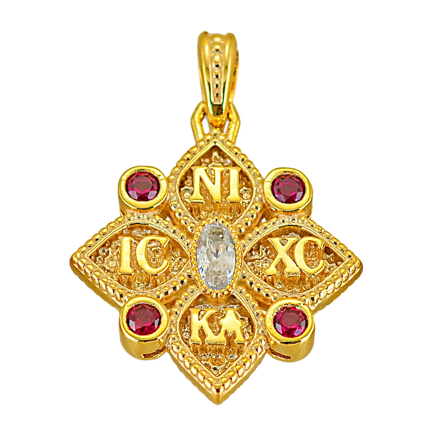 ΚΩΝΣΤΑΝΤΙΝΑΤΟ Φυλαχτό Διπλής Όψης SENZIO Collection Κ9 Κίτρινο Χρυσό με Πέτρες Ζιργκόν 3LAV.PE5530 - 