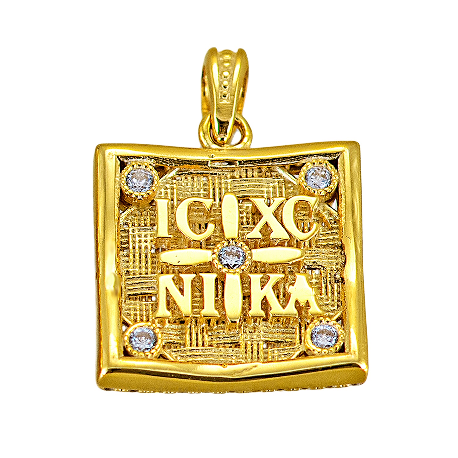 ΚΩΝΣΤΑΝΤΙΝΑΤΟ Φυλαχτό Διπλής Όψης SENZIO Collection Κ9 Κίτρινο Χρυσό με Πέτρες Ζιργκόν 3LAV.PE596 - 