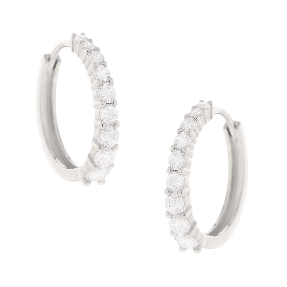 ΣΚΟΥΛΑΡΙΚΙΑ Κρίκοι Πετράτοι SENZIO Collection Κ9 Λευκό Χρυσό με Πέτρες Ζιργκόν 3MAK.101BOR