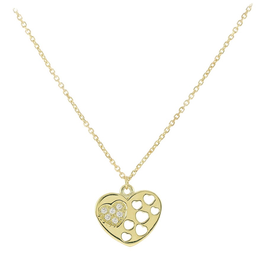 NECKLACE Heart SENZIO Collecion K9 Yellow Gold with Zircon Stones 3PE.1307C - 