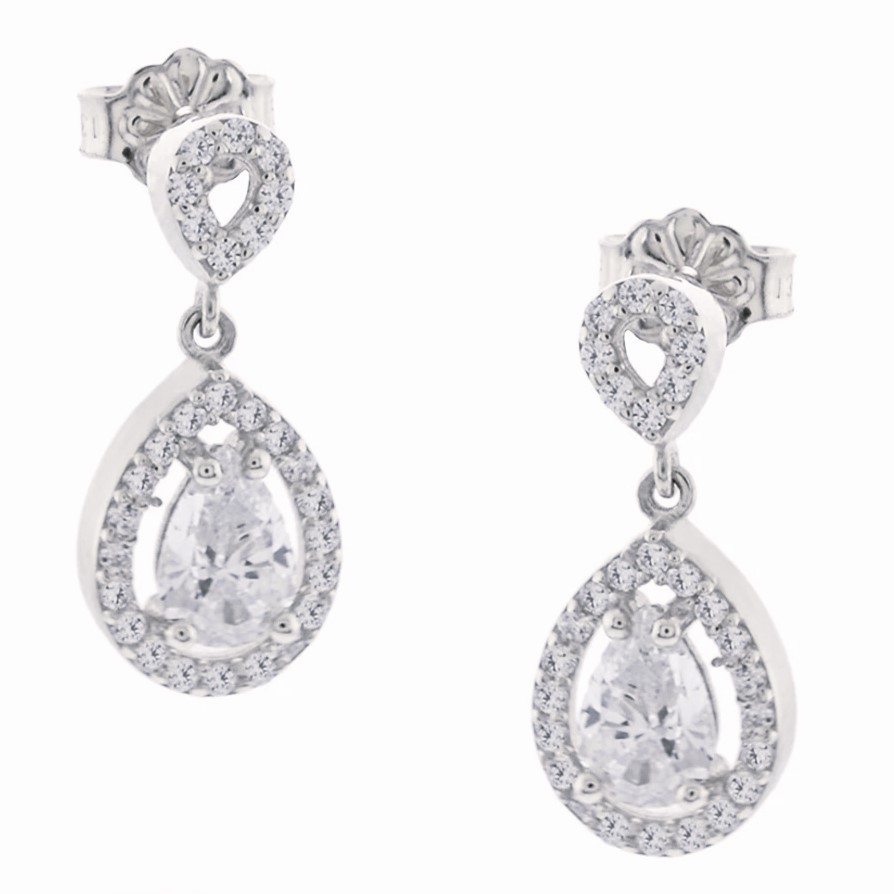 ΣΚΟΥΛΑΡΙΚΙΑ Κρεμαστά Ροζέτες SENZIO Collection Λευκό Χρυσό K9 με Πέτρες Ζιργκόν 3PE.278BOR - 