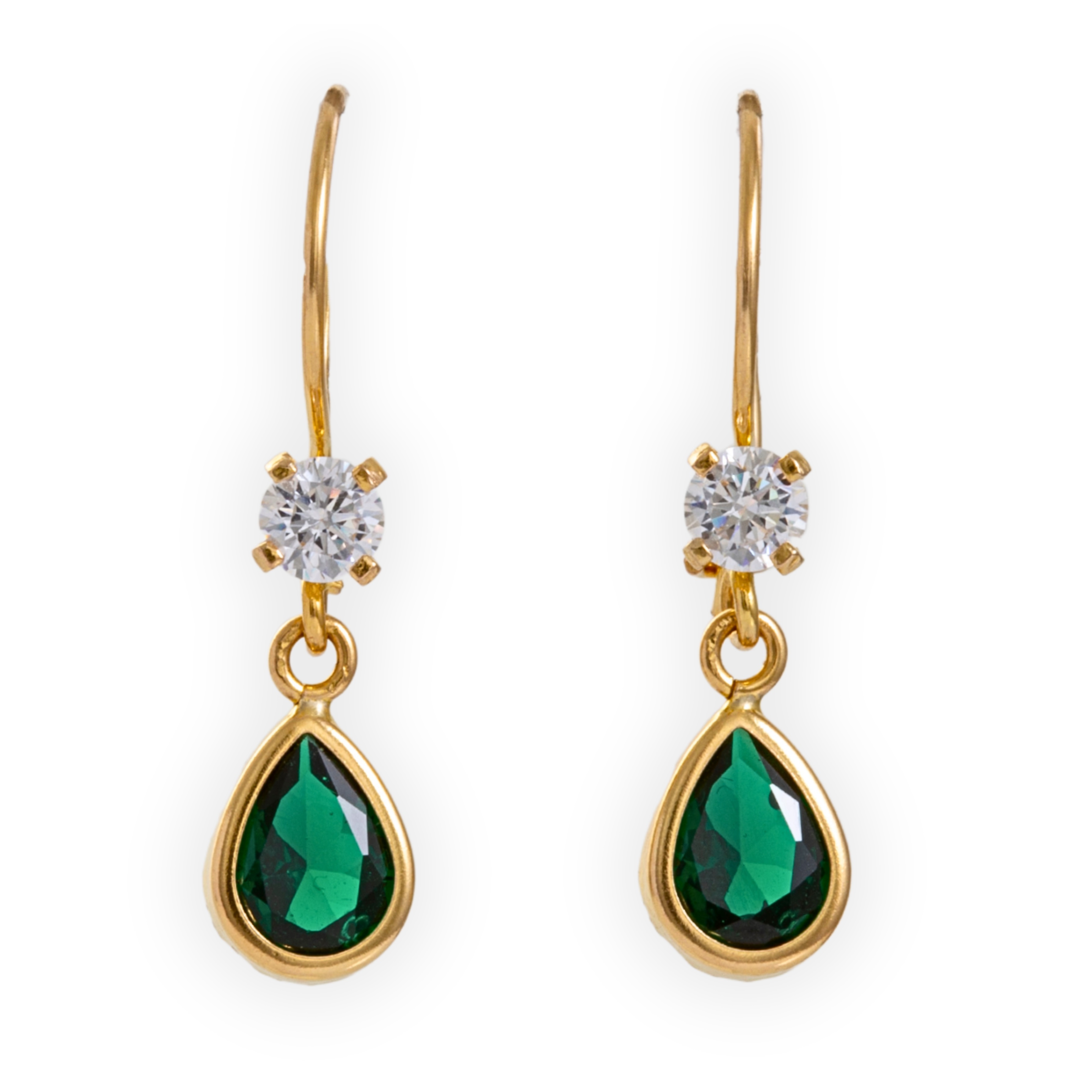 EARRINGS Dangle SENZIO Collection Yellow Gold K14 with White and Green Zircon Stones 5RAZ.008OR.WG