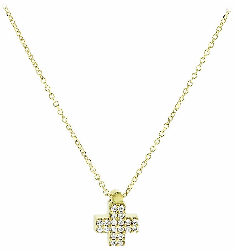 CROSS with Chain K9 Yellow Gold and Zircon Stones 3SOU.1214C