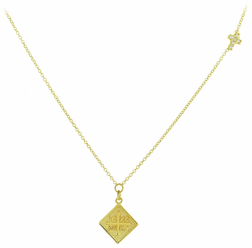 ΚΟΛΙΕ Κωνσταντινάτο σε Κίτρινο Χρυσό 9Κ με Αλυσίδα και Πέτρες Ζιργκόν 3SOU.02.1381C