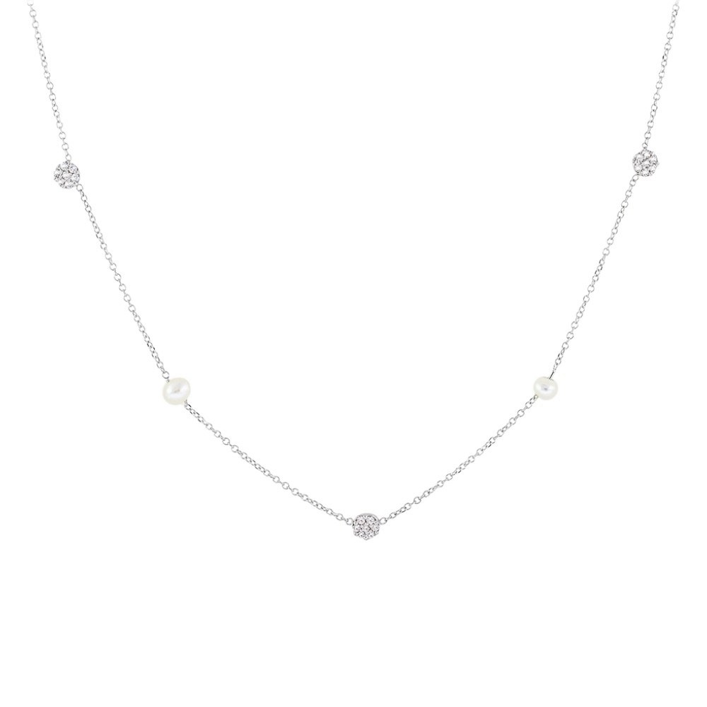 NECKLACE SENZIO Collection K9 White Gold with Zircon Stones and Pearls 3SOU.1453BC