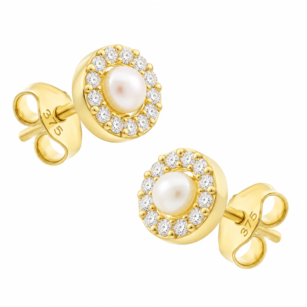 EARRINGS Rosette SENZIO Collection Yellow Gold K9 with Zircon Stones and Pearls 3SOU.1504OR - 