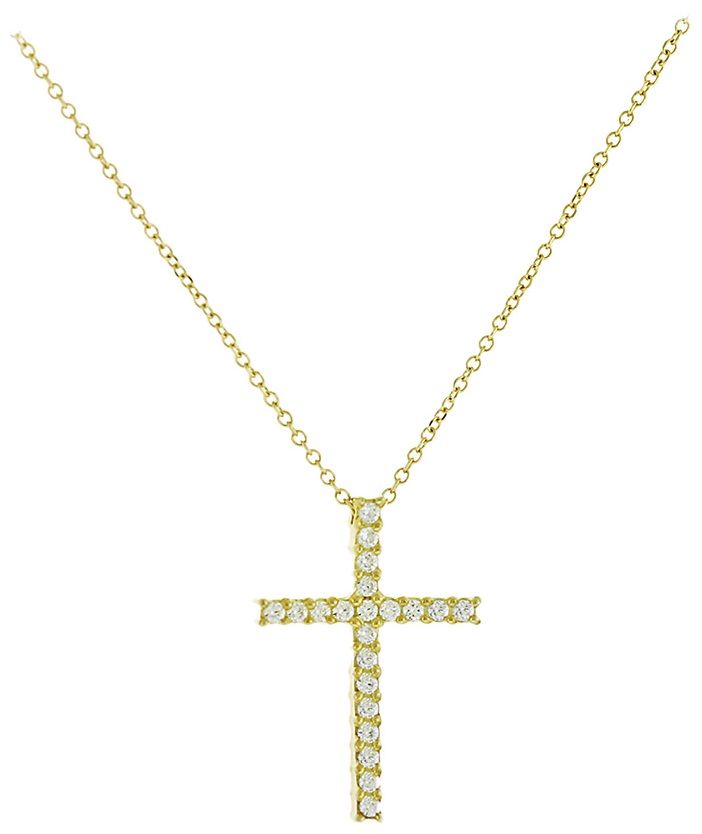 ΣΤΑΥΡΟΣ Κίτρινο Χρυσό με Αλυσίδα Κ9 και Ζιργκόν 3SOU.1402C - 