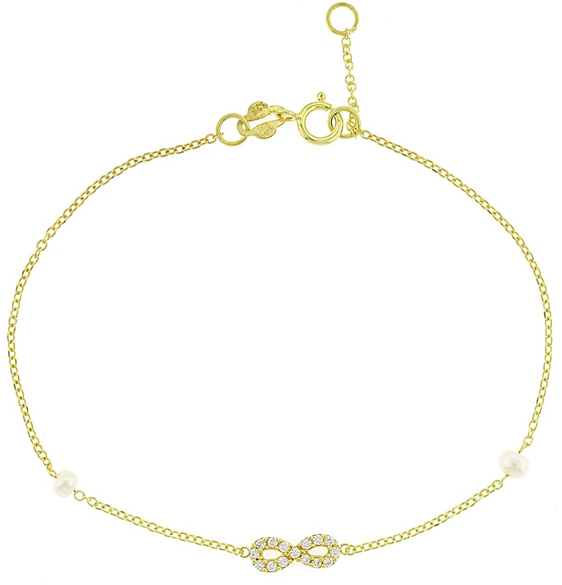 BRACELET Infinity SENZIO 9K Yellow Gold with Pearl and Zircon Stones 3SOU.1475B