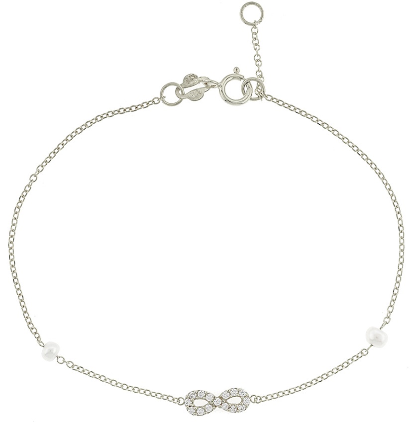 BRACELET Infinity SENZIO 9K White Gold with Pearl and Zircon Stones 3SOU.1475BB - 