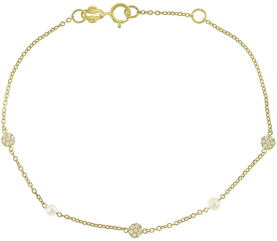 BRACELET SENZIO K9 Yellow Gold with Pearls and Zircon Stones 3SOU.1483B - 